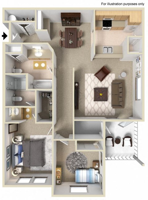 B2 2X2 Floor Plan, 1,038 SQFT